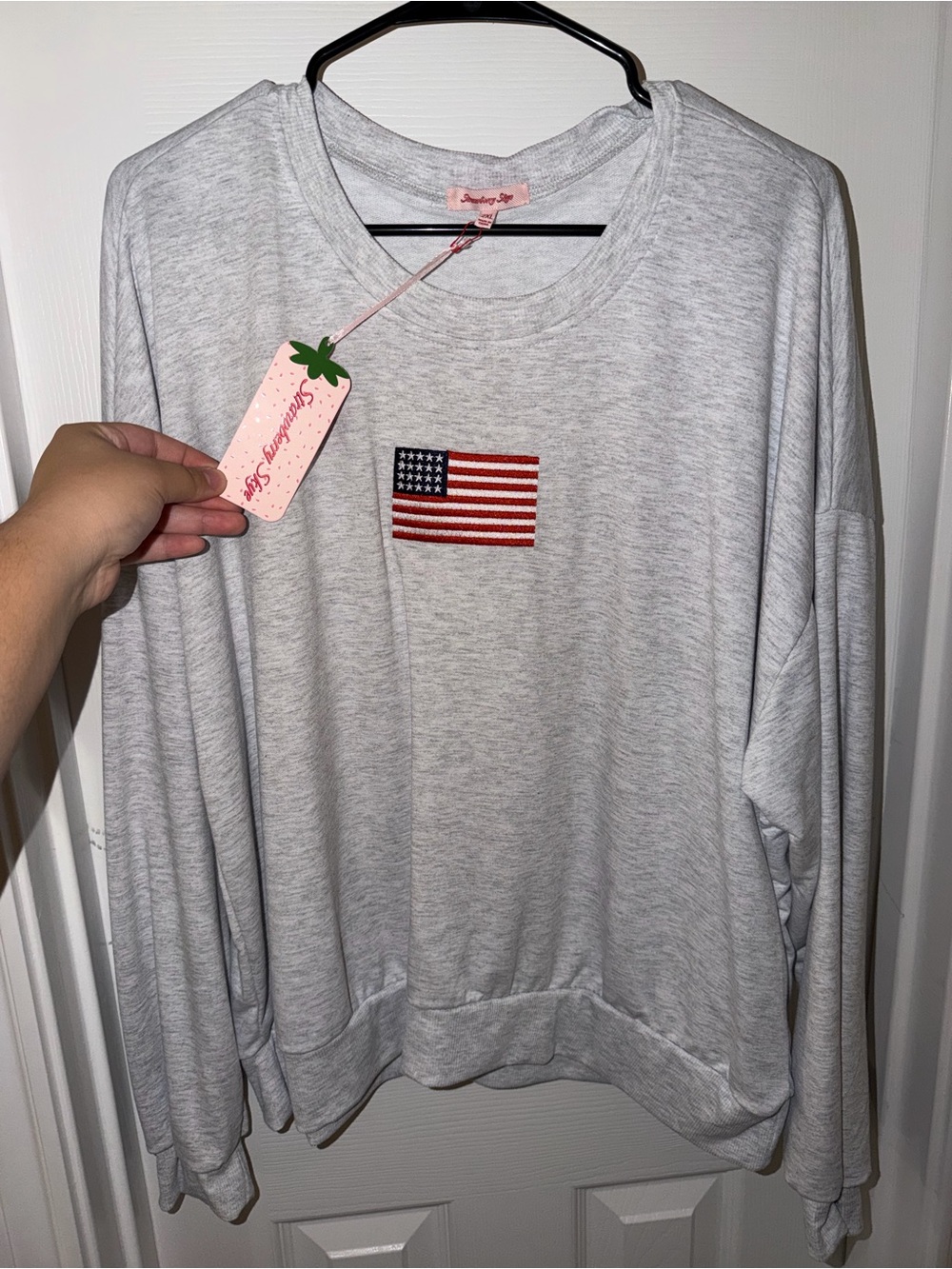 Light Gray Long Sleeve PJ Top with American Flag